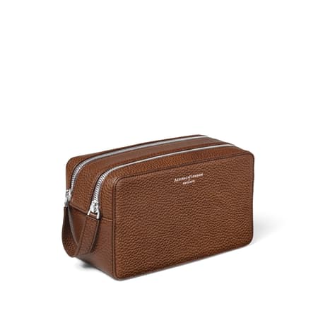 Double Zip Mount Street Wash Bag in Tobacco Pebble | Aspinal