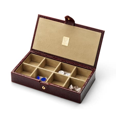 Men's Cufflink Box in Amazon Brown Croc | Aspinal of London
