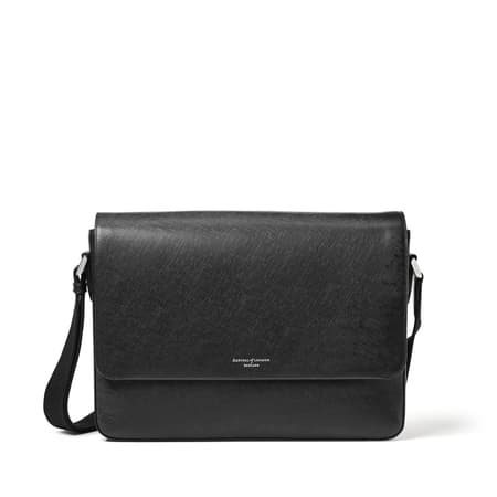 Slim Postman Messenger in Black Saffiano | Aspinal of London