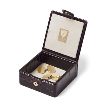Small Stud Box in Amazon Brown Croc | Aspinal of London