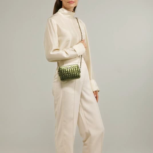 apolina ポシェット バッグ Milly Crossbody Bag in Verdant Green Woven Leather | Aspinal