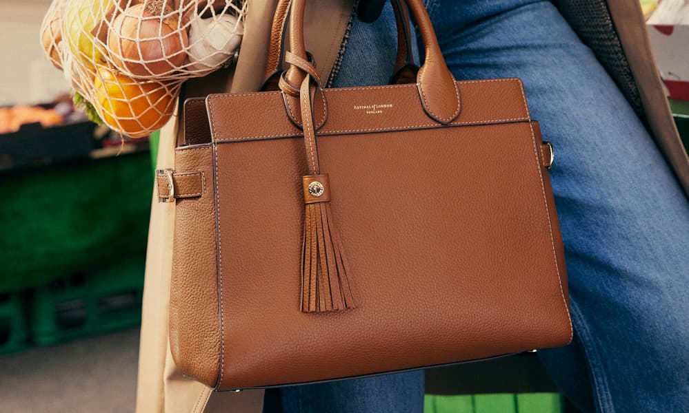 Zipped Regent Tote in Dusky Blue Saffiano | Aspinal of London