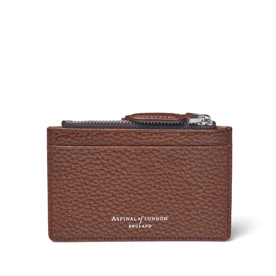 Tobacco Pebble Zipped RFID Card Holder | Aspinal of London