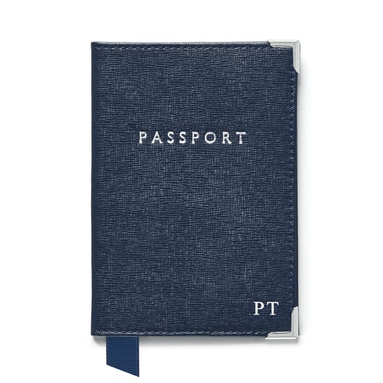 Navy Saffiano Leather Passport Cover | Aspinal of London