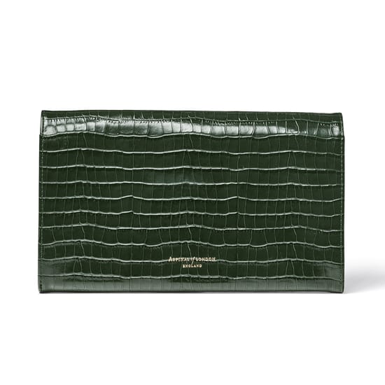 Travel Wallet in Evergreen Small Croc | Aspinal of London