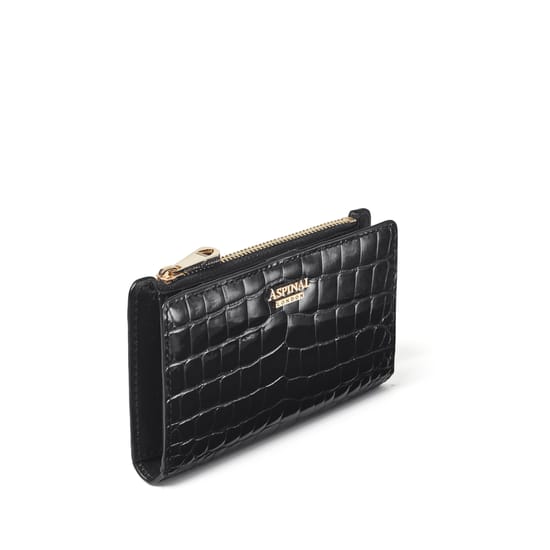 Mayfair® Coin & Card Wallet in Black Patent Croc | Aspinal