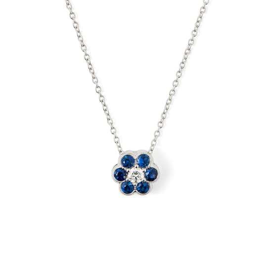 18ct ホワイトゴールド サファイア＆ダイヤモンド ペンダント