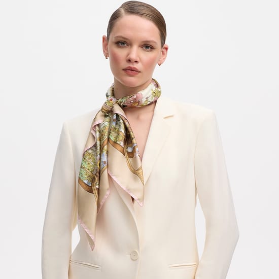 Edwardian Garden Silk Scarf in Putty | Aspinal of London