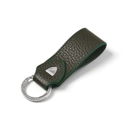 Small Leather Loop Keyring in Forest Green Pebble | Aspinal