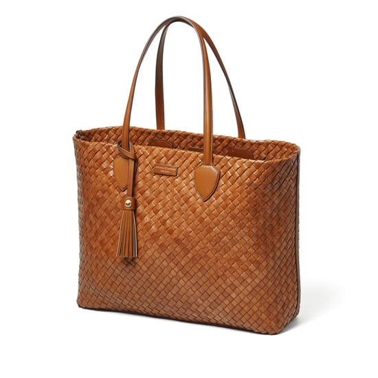 Large Island Tote in Tan Woven Leather | Aspinal of London