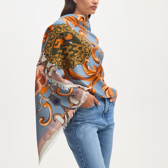 Merino & Silk Stole in Heritage Blue Signature Shield | Aspinal