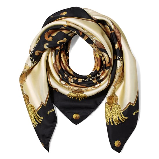 Signature Shield Silk Scarf in Black | Aspinal of London