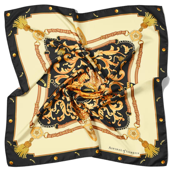 Signature Shield Silk Scarf in Black | Aspinal of London