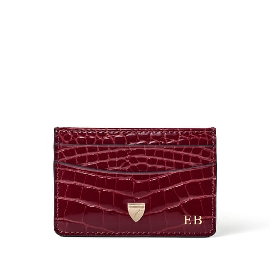 Slim Credit Card Holder in Merlot Patent Croc | Aspinal