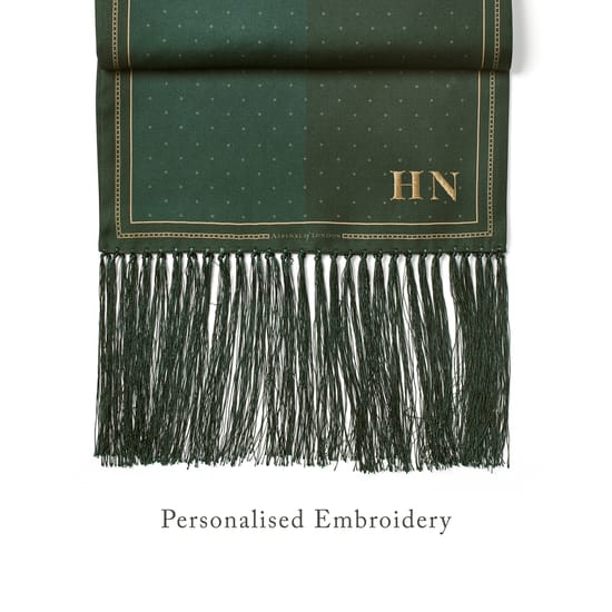 Pure Silk Evergreen Quadrant Tassel Scarf | Aspinal of London