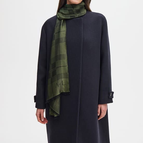 Silk Check Scarf in Evergreen Silk Modal | Aspinal of London