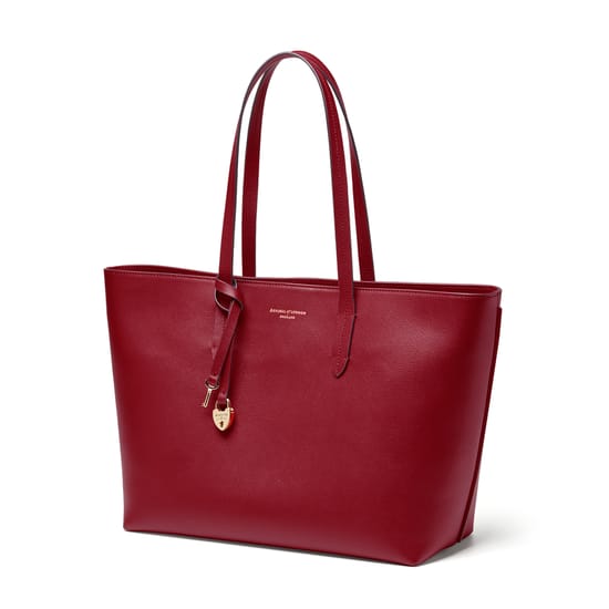 Cherry Red Zipped East West Tote with Charm | Aspinal of London