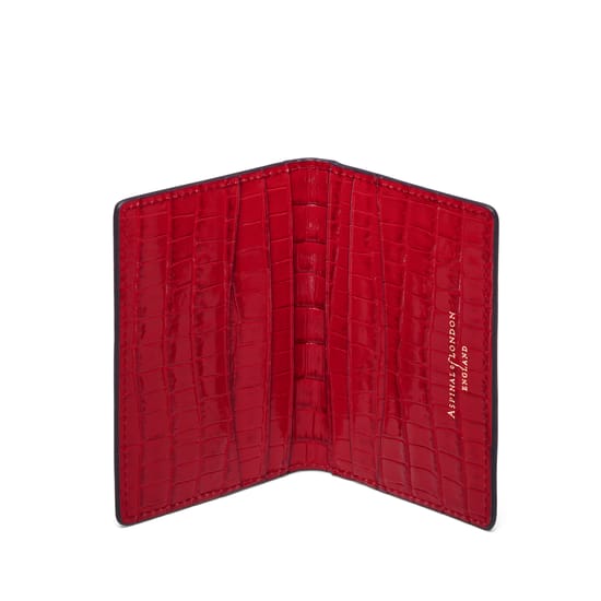 Double Fold Credit Card Holder in Cherry Red Small Croc | Aspinal