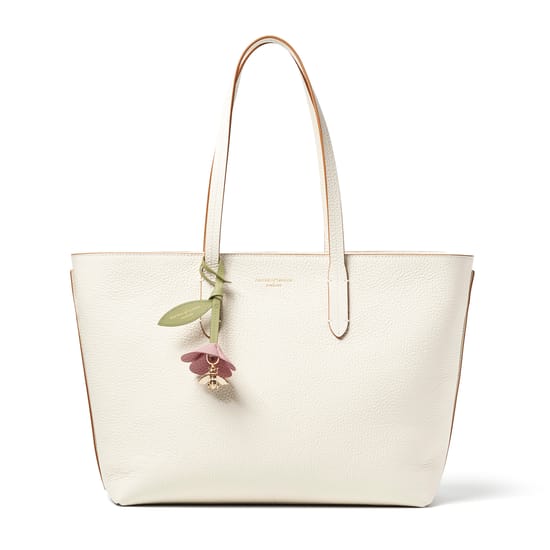 Ivory Zipped East West Leather Tote Bag with Charm | Aspinal