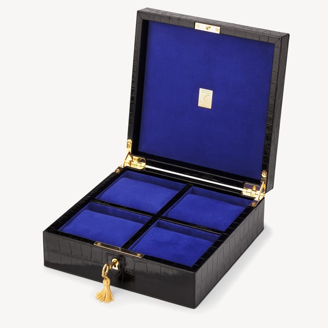 Square Four Watch Box in Black Croc | Aspinal of London