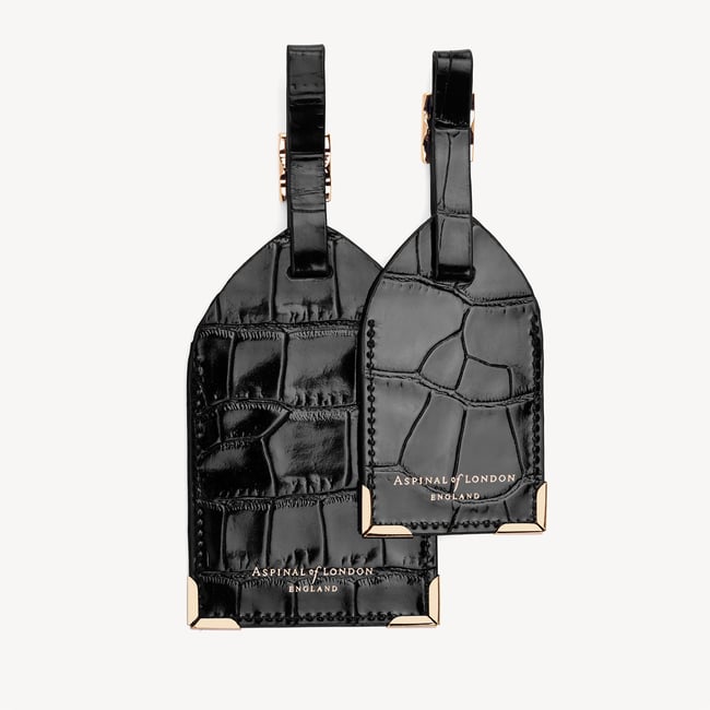 Set of 2 Luggage Tags in Black Croc | Aspinal of London