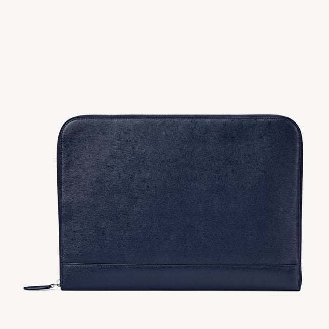 Navy Saffiano City Laptop Leather Folio Case | Aspinal of London