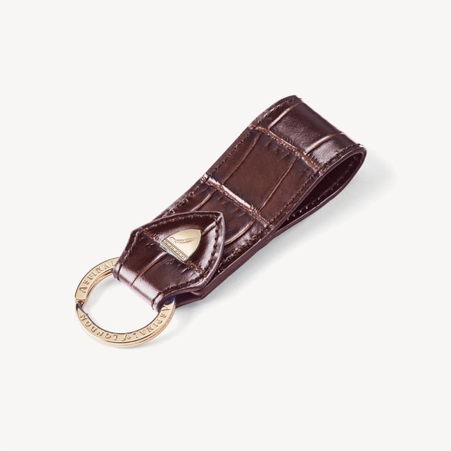 Small Leather Loop Keyring in Amazon Brown Croc | Aspinal