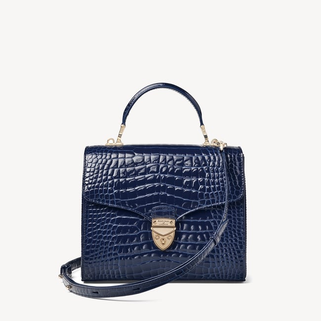 Top Handle Bag: Midnight Blue Patent Croc Mayfair® Bag | Aspinal