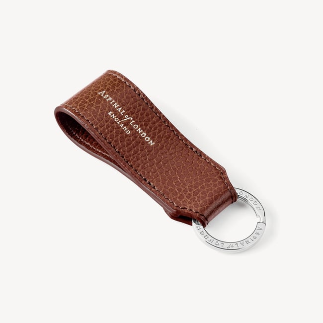 Small Leather Loop Keyring in Tobacco Pebble | Aspinal