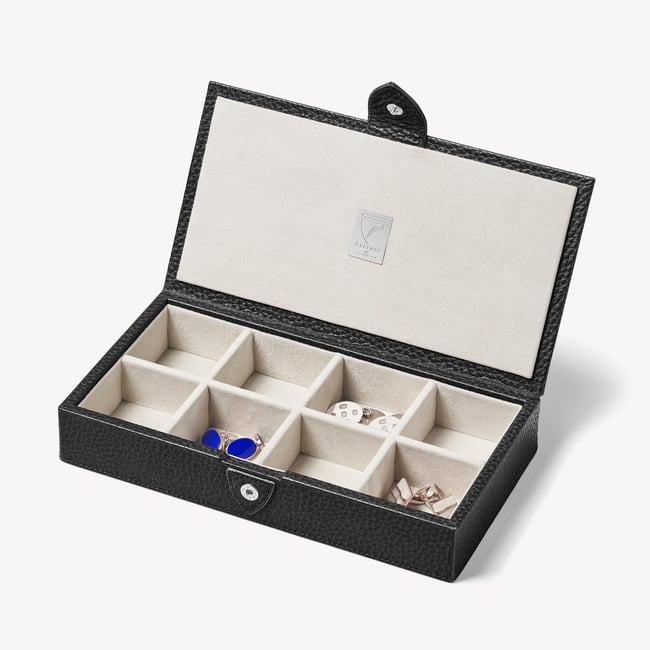 Men's Cufflink Box in Black Pebble | Aspinal of London