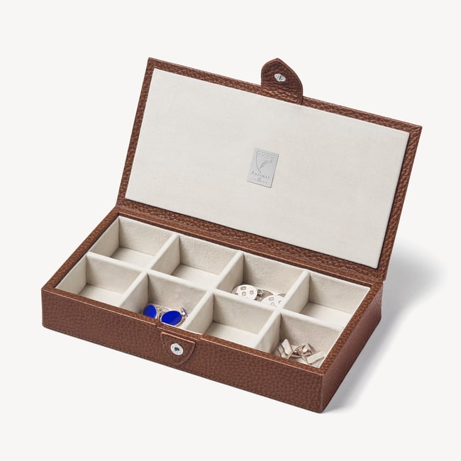 Men's Cufflink Box in Tobacco Pebble | Aspinal of London