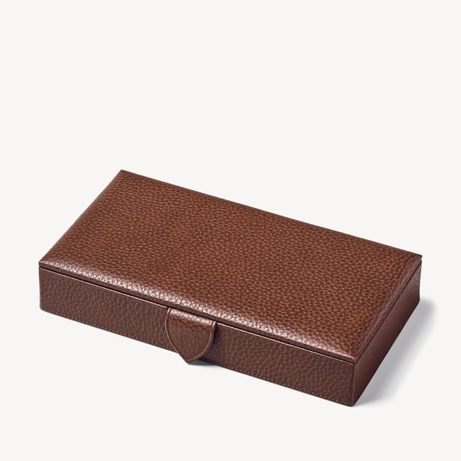 Men's Cufflink Box in Tobacco Pebble | Aspinal of London