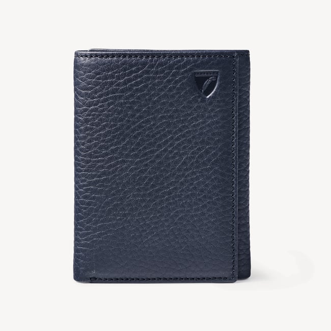 Trifold Wallet in Navy Pebble | Aspinal of London