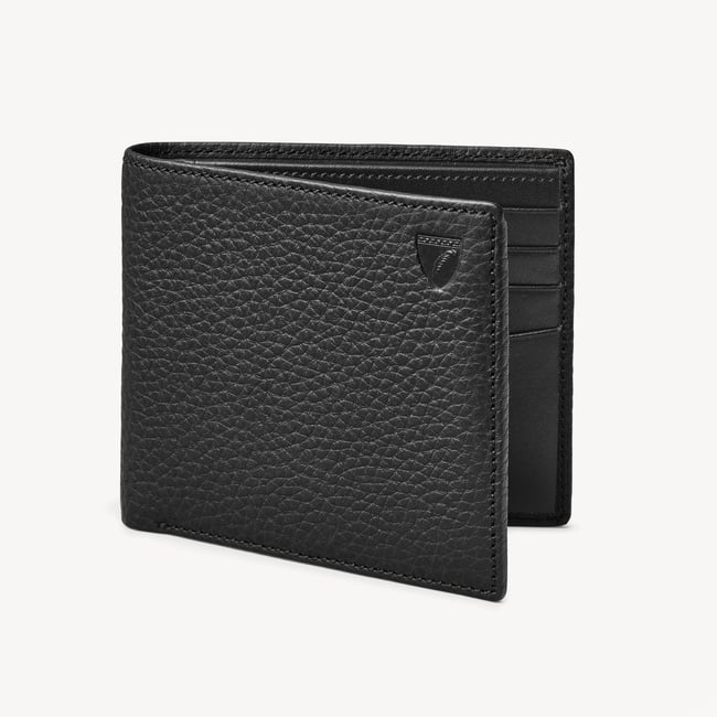 8 Card Billfold Wallet in Black Pebble | Aspinal of London