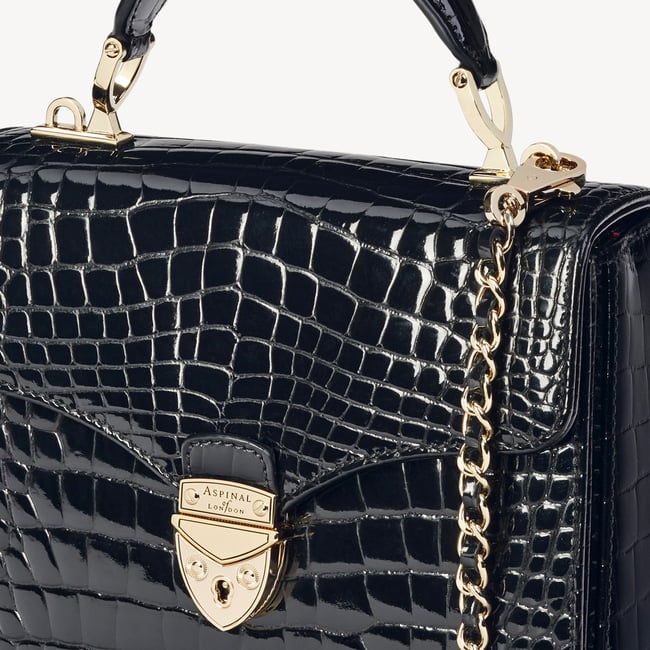 Black Patent Croc Midi Mayfair® Bag with Chain Strap | Aspinal