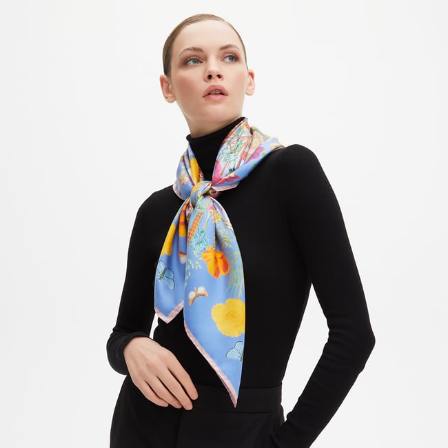 小物 Hand Printed Silk Scarf - blue 25 Hand print silk scarf (Blue) | UNFOLK