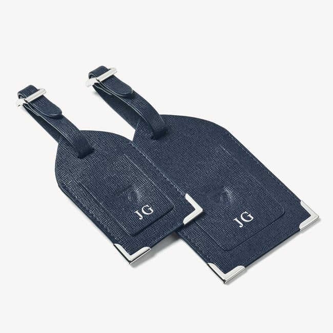 新品 正規品 証明書付 アメリカ店にて購入 SAFFIANO LEATHER Navy Saffiano Set of 2 Luggage Tags | Aspinal of London