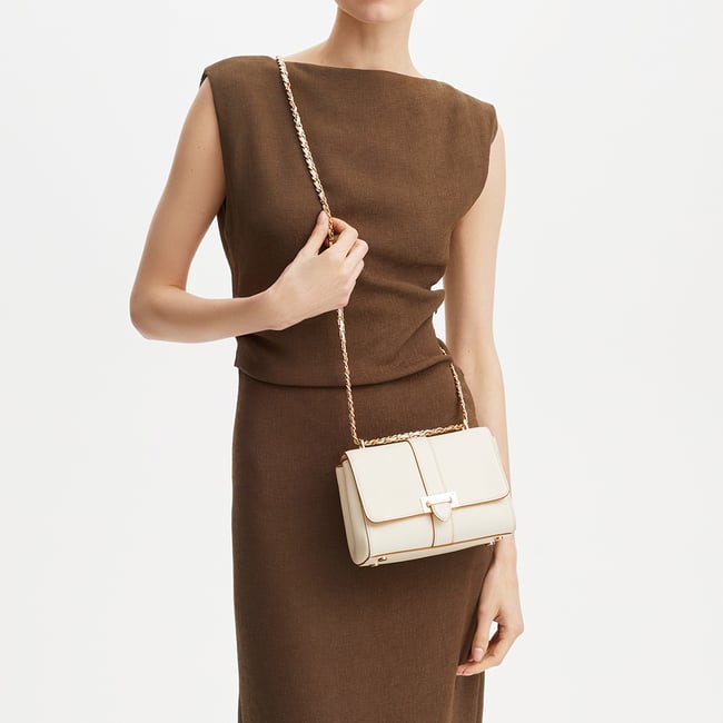 Lottie Shoulder Bag in Ivory Pebble | Aspinal of London