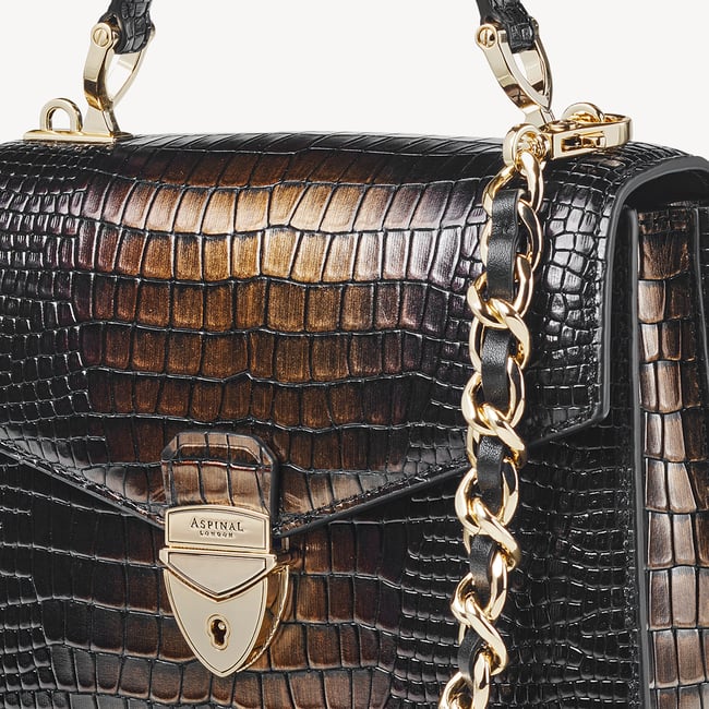 Top Handle Bag: Black & Gold Ombre Croc Midi Mayfair® 2 | Aspinal