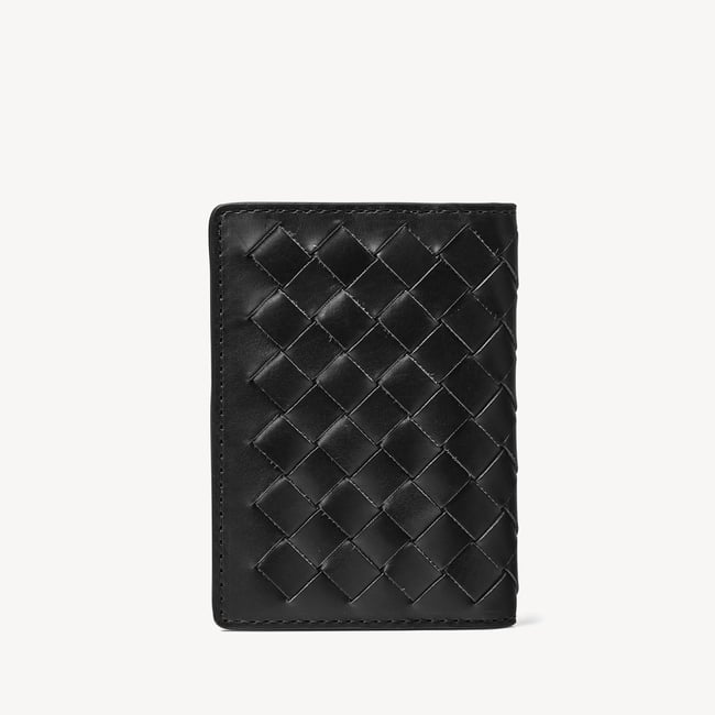 Double Fold Credit Card Holder in Black Woven Leather | Aspinal