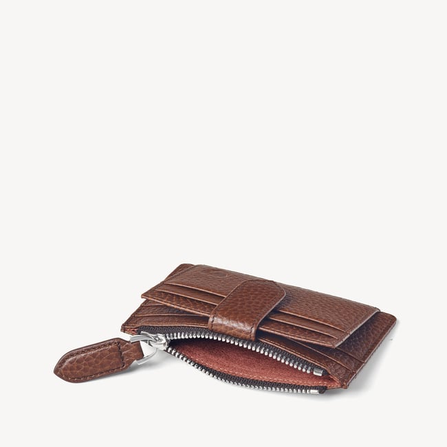 Tobacco Pebble Zipped RFID Card Holder | Aspinal of London
