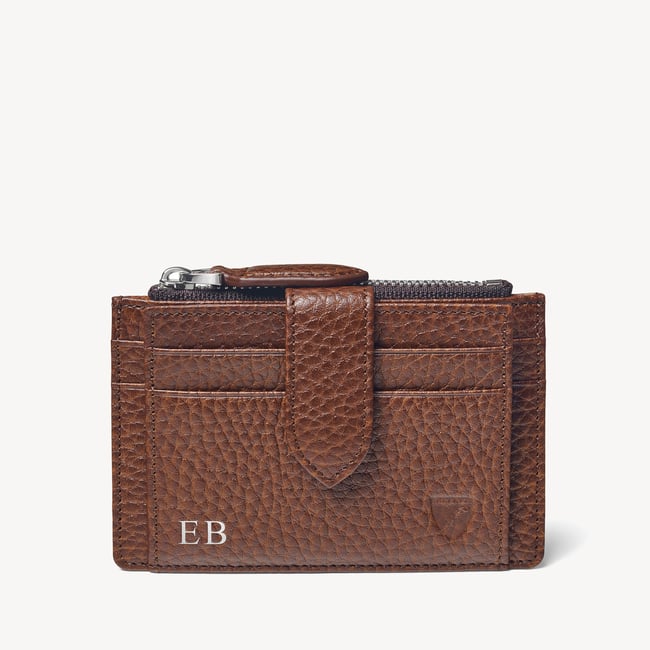 Tobacco Pebble Zipped RFID Card Holder | Aspinal of London