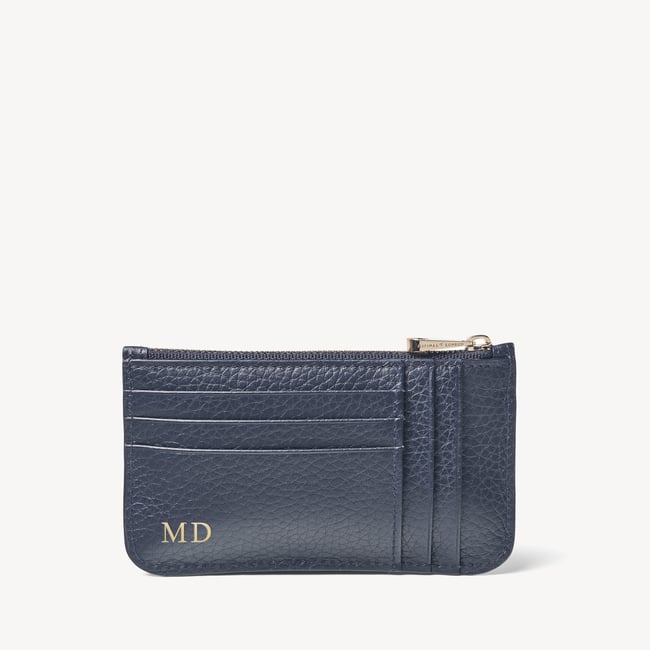Ella Card & Coin Holder in Navy Pebble | Aspinal of London