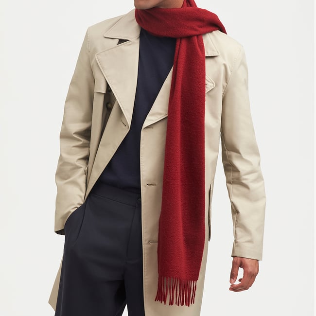 カーディナルレッドのピュアカシミヤスカーフ | Aspinal of London