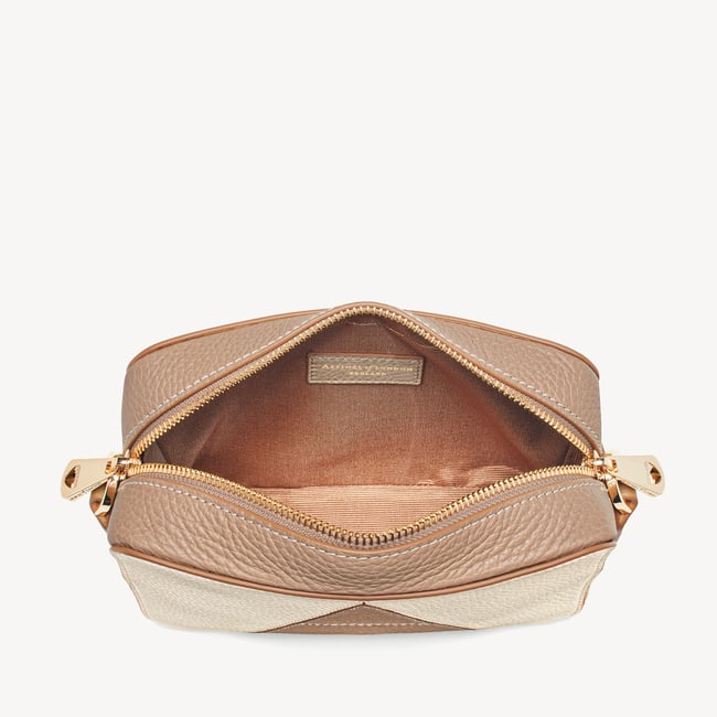 Camera Crossbody Bag in Soft Taupe & Ivory | Aspinal of London