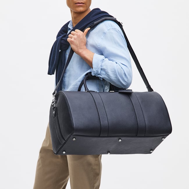 Boston Navy Blue Duffle Travel Bag | Aspinal of London