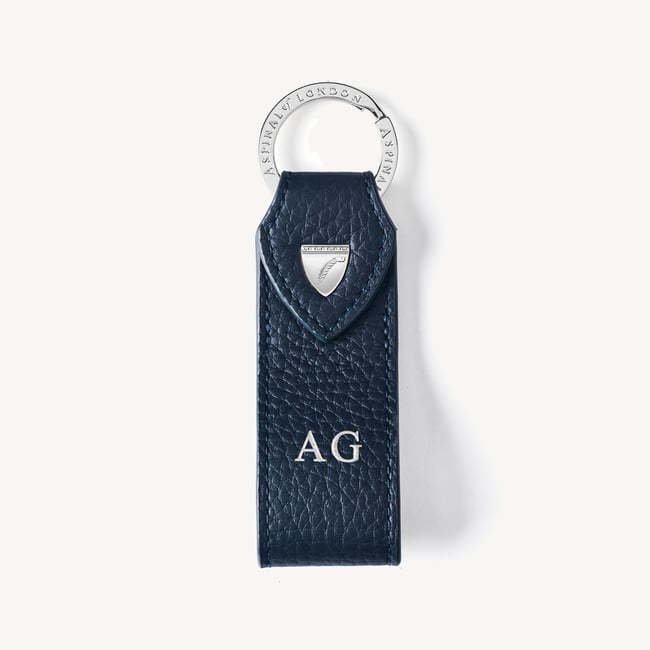 Navy Pebble Small Leather Loop Keyring | Aspinal of London