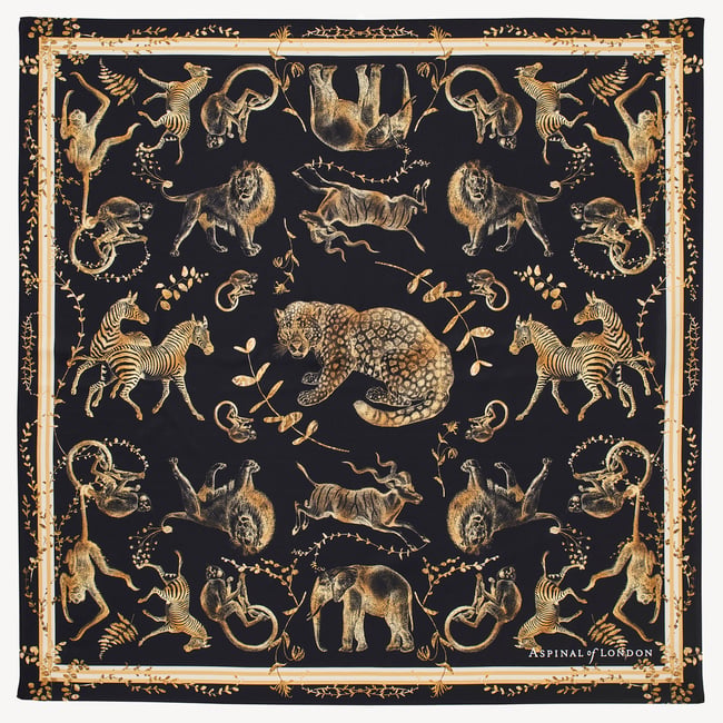 Savannah Silk Scarf in Black & Gold Pure Silk | Aspinal