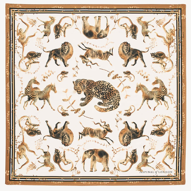 Savannah Silk Scarf in Ivory & Gold Pure Silk | Aspinal