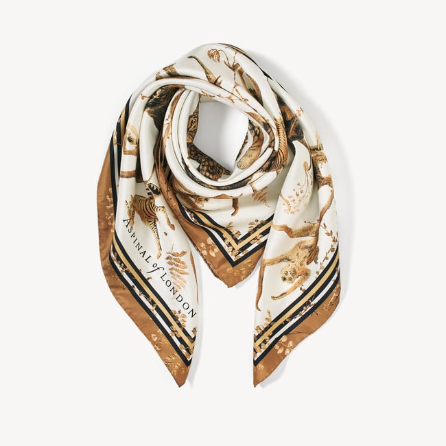 Savannah Silk Scarf in Ivory & Gold Pure Silk | Aspinal